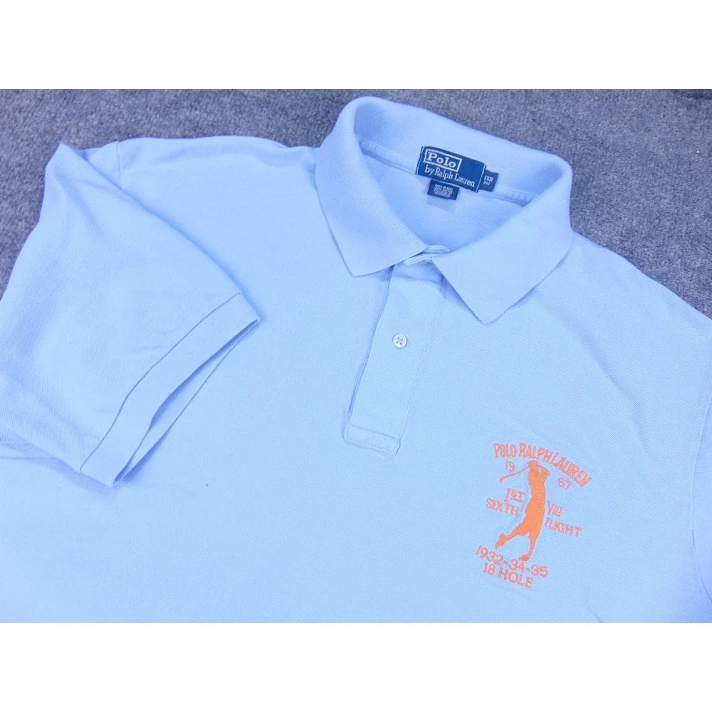 Polo Ralph Lauren Polo Shirt Mens‎ XLB Big Light Blue Solid Golf Graphic Cotton